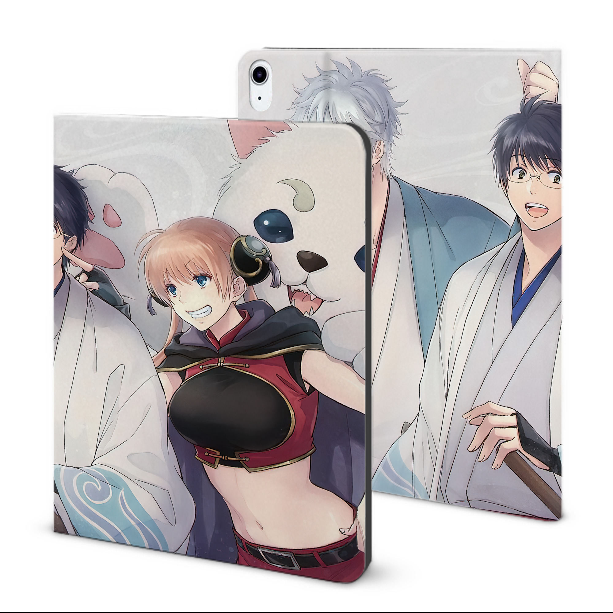 ぎんたま 坂田銀時（さかたぎんとき） 神楽 志村新八（しむら しんぱち） GINTAMA Sakata Gintoki Kagura Shimura Shinpachi IPad ケース ブック型 PUレザー TPU 耐衝撃 軽量 薄型 ペン収納なし 全面保護 IPad 各モデル対応